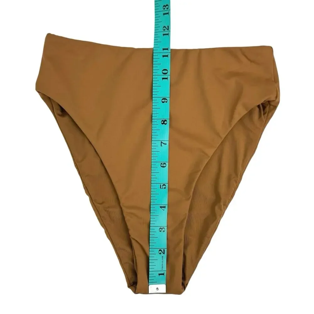 SKIMS Signature Swim Mid Waist High Cut Almond Brown Bikini Bottoms Swimsuit